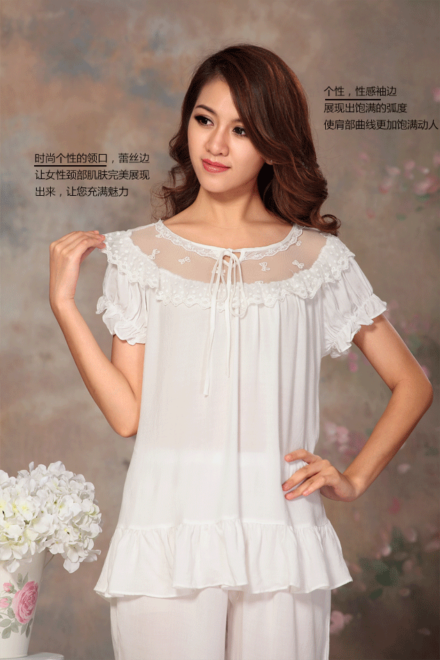 2015夏季睡衣deepv迪普薇棉梭织布甜美圆领套头2件皮筋短袖短裙