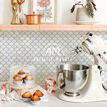 Natural Stone fan mosaic fish scale tile marble kitchen bathroom wall tile background wall porch