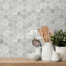 Hexagon hexagonal stone mosaic tile natural marble background wall tile simple restaurant Carla White