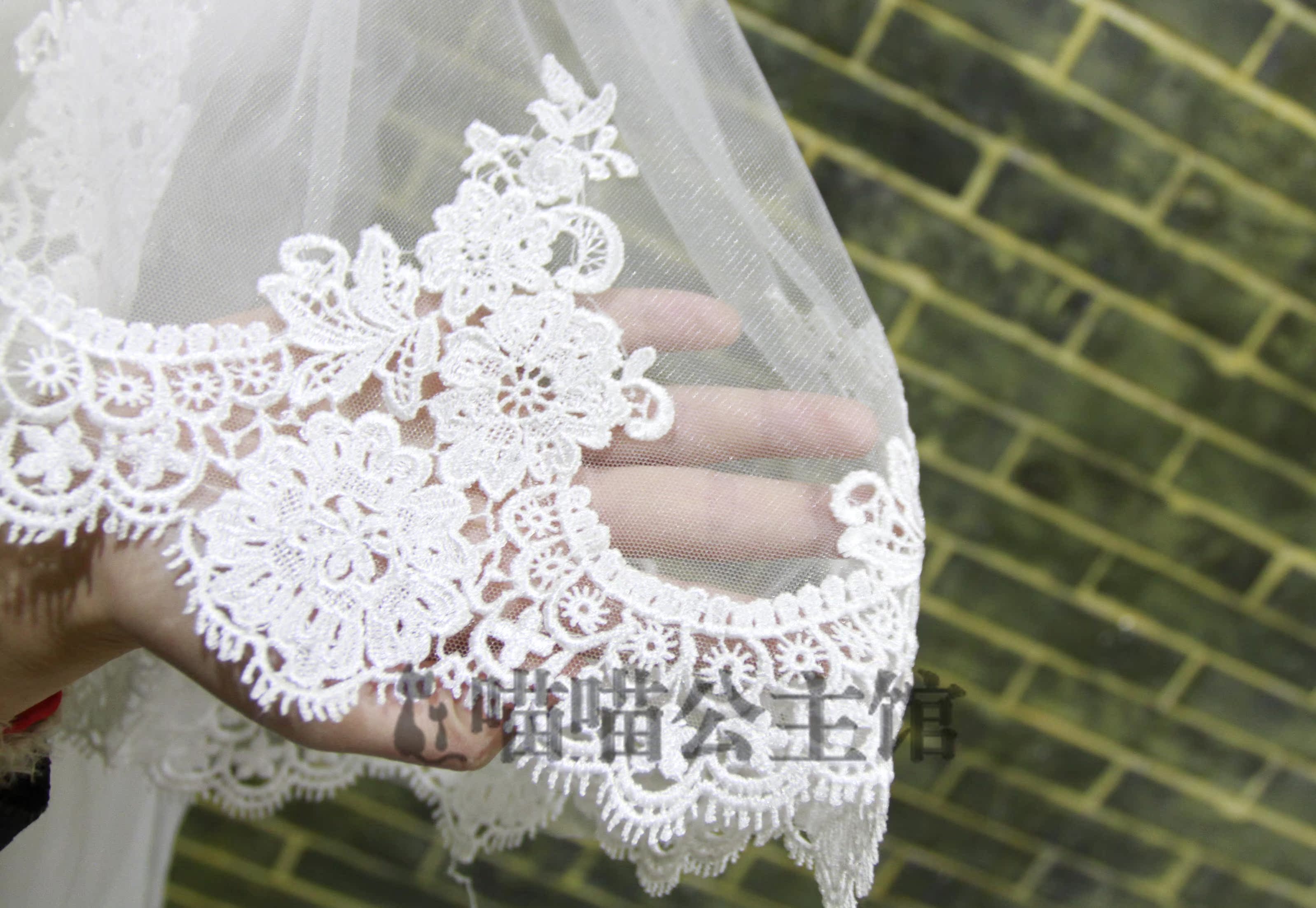 杨幂同款头纱 新娘婚纱头纱 高档水溶蕾丝花边