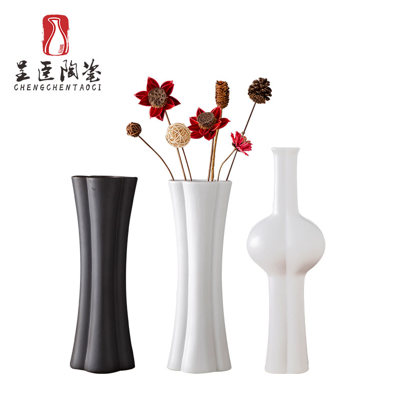 I and contracted black ceramic vase zen hotel decoration dry flower vase furnishing articles sitting room white flower vase