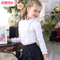 Spring and Autumn New Girl Shirt Top Cotton Long Sleeve Shirt Children White Shirt Female Big Child White Shirt