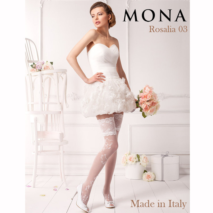 意大利产 新娘婚纱白色提花丝袜 超薄蕾丝边长筒袜 mona rosalia