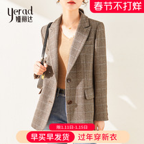 Yalida Mao's suit and female autumn high-end top shirt 2022 new retro leisure grid little suit