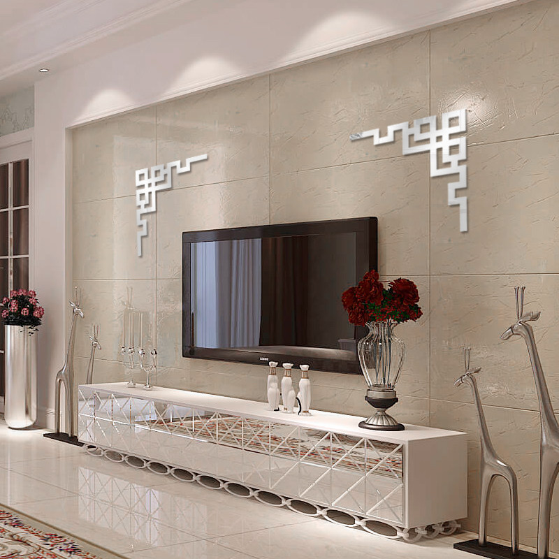 墙贴天花板镜面边框吊顶装饰自粘四对角立体背景墙花边影视亚克力