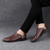 Boomers Bean Shoes Men Genuine Leather Spring New 100 Hitch Fashion Casual Sloth Lefu Men Business Yingren Shoes