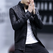 Tide Card Leather Clothes Man Genuine Leather Winter New body Han version casual mens locomotive leather jacket plus suede short jacket