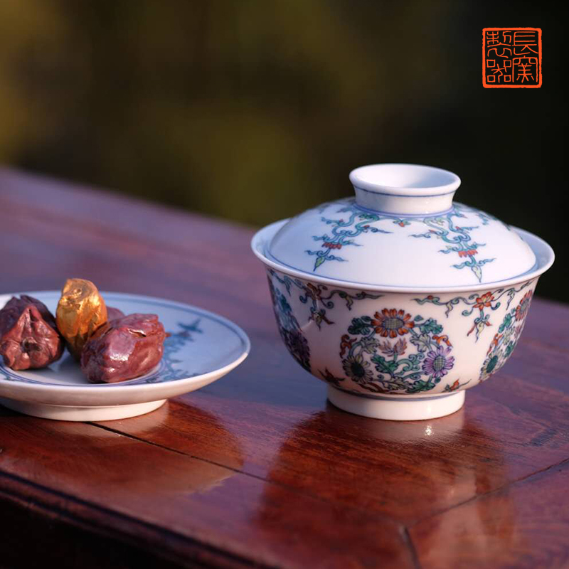 Offered home - cooked ju long up controller imitation yongzheng CaiTuan by three fights to tureen jingdezhen ceramic tea set size by hand