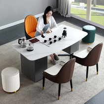 Light luxury tea table and chair combination balcony Modern simple office tea table Kung Fu tea table desk one-piece rock board tea table