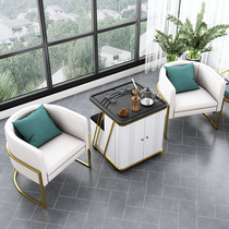 Light luxury tea table fire stone movable tea table and chair Simple small rock board tea table and chair combination balcony household