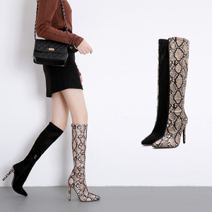 New European and American Snake Skin Patterns Stitching Boots