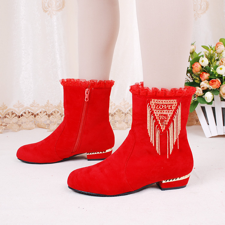 菲拉格慕紅鞋掉色 秋冬季結婚靴子紅色低跟平底大碼孕婦婚禮新娘鞋短靴拉鏈方跟紅鞋 菲拉格慕鞋