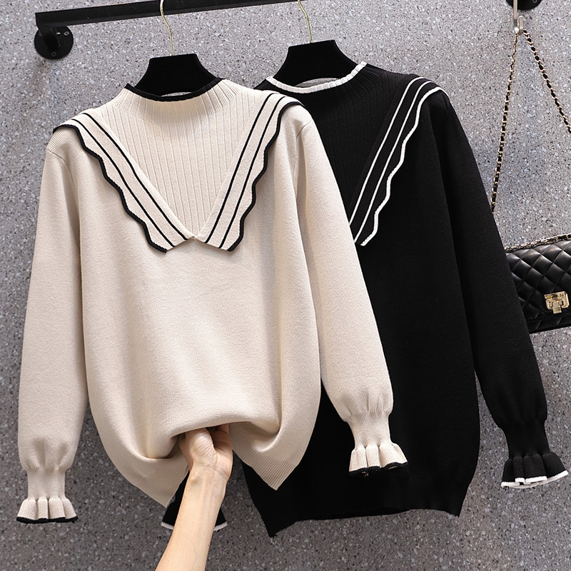 Ocean Gas Thickened Stitch Weaters 2023 Fall New Big Code Women's Dress Fat Sister Easy to Wear Sweaters Undershirt-Taobao