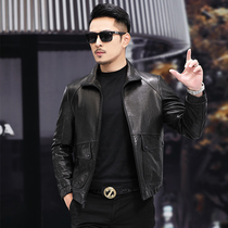 New men's leather leather leather goat leather leather leisurely thin coat fashionable short leather jacket in autumn 2021