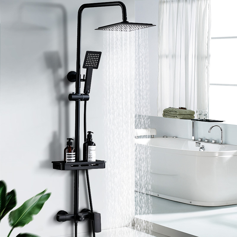 英皇卫浴黑色花洒套装 北欧式浴室恒温全铜家用自洁淋浴花洒套装