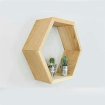 Hexagonal shelf Diamond frame Wall hanging hanger hexagonal frame Wall cabinet decorative cabinet Solid wood color pine decoration