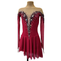 Figure Skating Suit Adult Children Custom Spandex Blouses Performance Suit Competition Training Wine Red Womens Dress Rehearsal