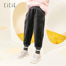 Cicie wear casual long pants plus velvet thickened warm integrated cotton children baby girl autumn and winter