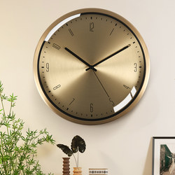 TQJ light luxury brass wall clock living room home fashionable bedroom silent clock wall hanging simple radio wave quartz clock