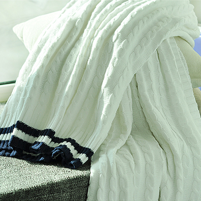 棉质纯色麻花针织线毯 纯棉双人毛巾被春夏季空调午睡盖毯子床单_不