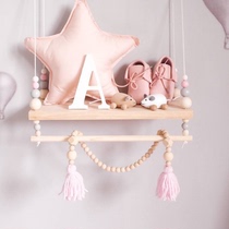 INS Nordic High-end Customised Wood Beads Double Layer Grey Ensemble Log Disposal Board Children Room Soft Fitting Wall Decoration Photo Props