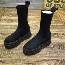 2022 European station autumn and winter new sponge cake thick bottom heightening short boots Martin boots are thin and elastic mid-well boots womens shoes trend