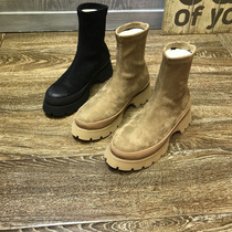 2022 European station autumn and winter new sponge cake thick bottom elastic ankle boots net red skinny boots single boots Martin boots womens shoes trend