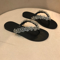 European station 2022 summer new rhinestone flat flip-flops womens outer wear holiday style fashion sandals and slippers womens shoes trend