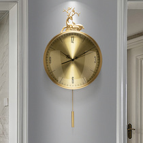 American light luxury art all copper deer head swing wall clock home fashion simple wall decoration clock silent