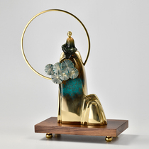 Chinese Zen all copper figures ornaments Villa club hotel living room entrance wine cabinet landscape art decorations