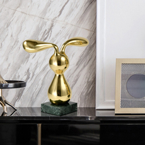 New Chinese creative long-eared rabbit ornaments all copper high-end model room living room TV cabinet porch decoration