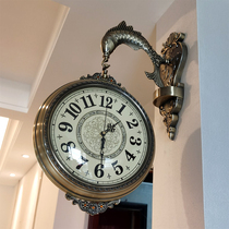 American European-style light luxury wind lucky carp double-sided wall clock Living Room restaurant corridor aisle clock watch clock decoration