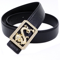 Faucet mens belt Diamond-encrusted Zinc alloy dragon buckle Retro crocodile pattern business leather belt Casual jeans belt