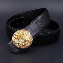 Round buckle dragon spit beads smooth buckle belt Mens Chinese style vintage jeans with crocodile grain leather cowhide belt