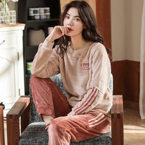 Coral velvet pajamas ladies autumn and winter flannel cute padded velvet winter home clothes two-piece Winter