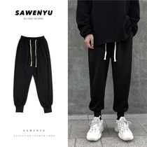 @方少男 outfit ins In the fall men's pure color plus velvet thickened sweatpants loose bundle leisure pants tidal guard pants