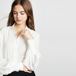 Lantern Sleeve Top Temperament Easy to Wear Basic Pure Shirt 