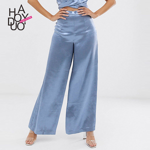 New Simple and Elegant Satin Mid-waist Broad-legged Pants 