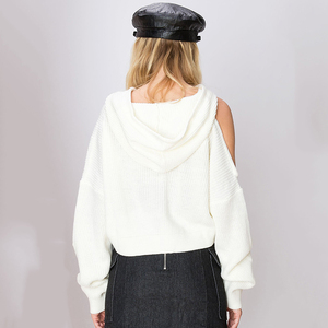 Asymmetric Short-style Knitted Loose Pure-color Hat Sweater