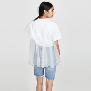 Lotus Leaf Edge Tulle Outer Cover Round Neck Short Sleeve 