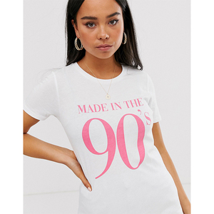 White Short Sleeve T-shirt with Pink Digital Letter Printing
