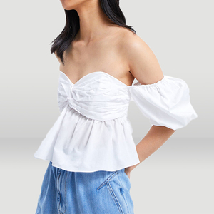 sexy open-shouldered Lantern Sleeve poplin breast-wiped blouse 