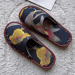 Spring and Autumn Baotou Chinese-style printed home cotton and linen slippers for women's indoor couples non-slip waterproof soft-soled home shoes for home use
