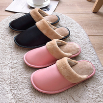 Couple warm cotton slippers Female winter home indoor warm non-slip moon shoes household plush leather slippers Male