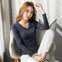 Pure cotton long sleeves 2021 autumn and winter new t - shirt Korean version loose V - collar coat fat - tight