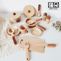 Play home toys childrens room log kitchen utensils cut music simulation 3-6 year old children kindergarten amusement park beech wood