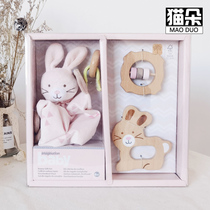 Cat flower newborn gift box to sleep can bite the towel wooden rattle combination newborn baby baby gift
