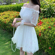 Net-yarn one-piece dress woman 2022 new summer cashew with long dresses Shoulder Fashion Sequel Design Super Fairy dresses
