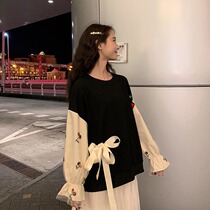 Loose and lazy weavewear womens spring and autumn slim fit 2022 new long sleeves students Korean version blouses half body dress surges