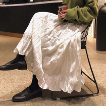 2022 new 100 hitch height waist irregular press pleats long skirt half body dress Spring dress tight waist student skirt tide